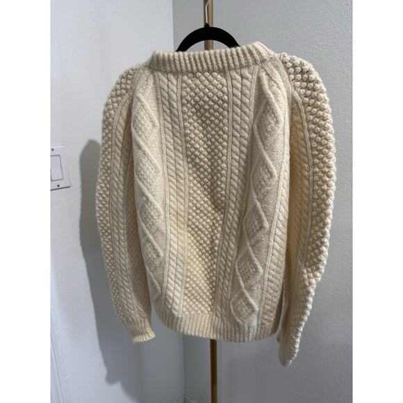 Cream Irish Wool Knit TERESAS COTTAGE Bruckless Pullover Sweater Men's L - Picture 3 of 6